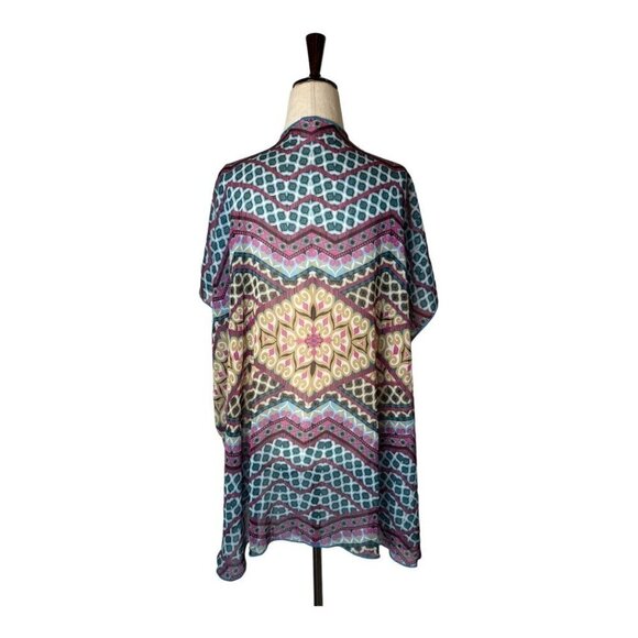Becca Cover Up Women XS Blue Purple Geometric‎ Print Sheer Open Swim Beach - Picture 3 of 8